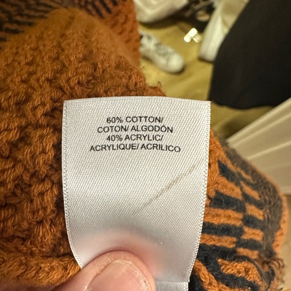 Lucky Brand Long Sleeve Knit Cardigan Open Front Orange and Black Sweater - Picture 4 of 4